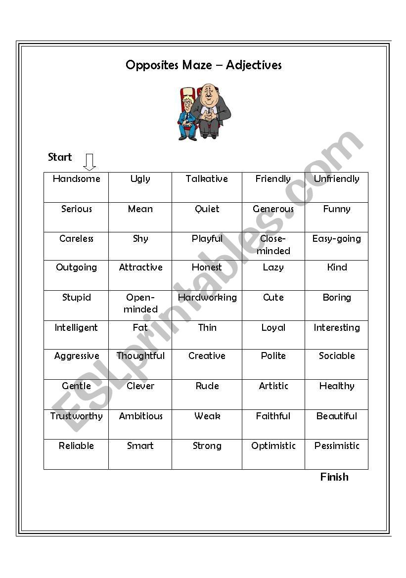 Opposite Adjectives Maze worksheet