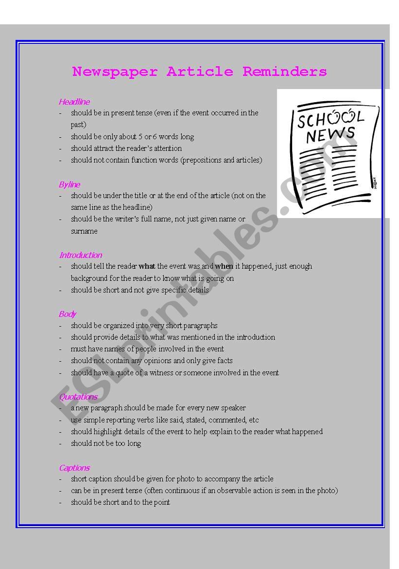 Elements of a Newspaper Article