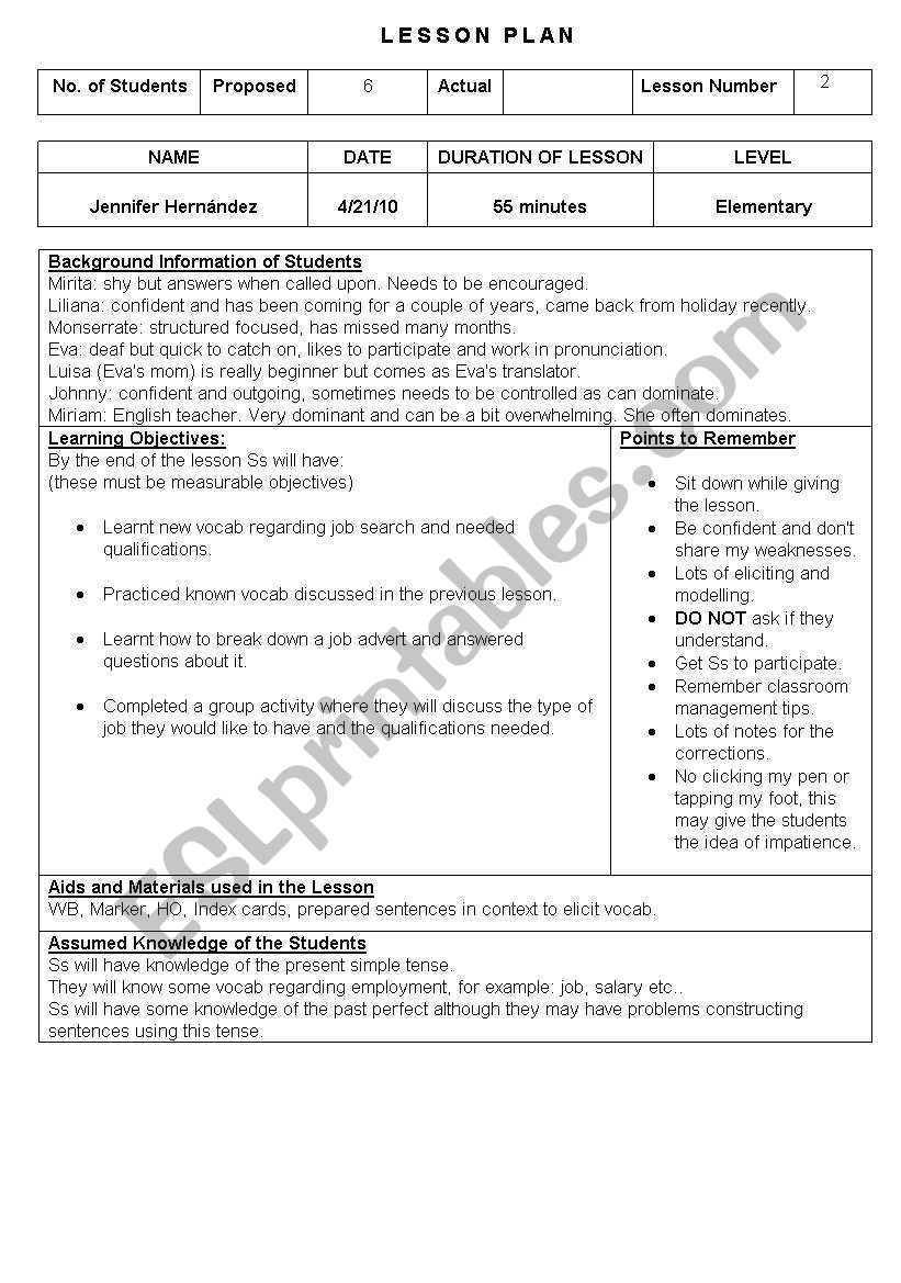 lesson plan worksheet