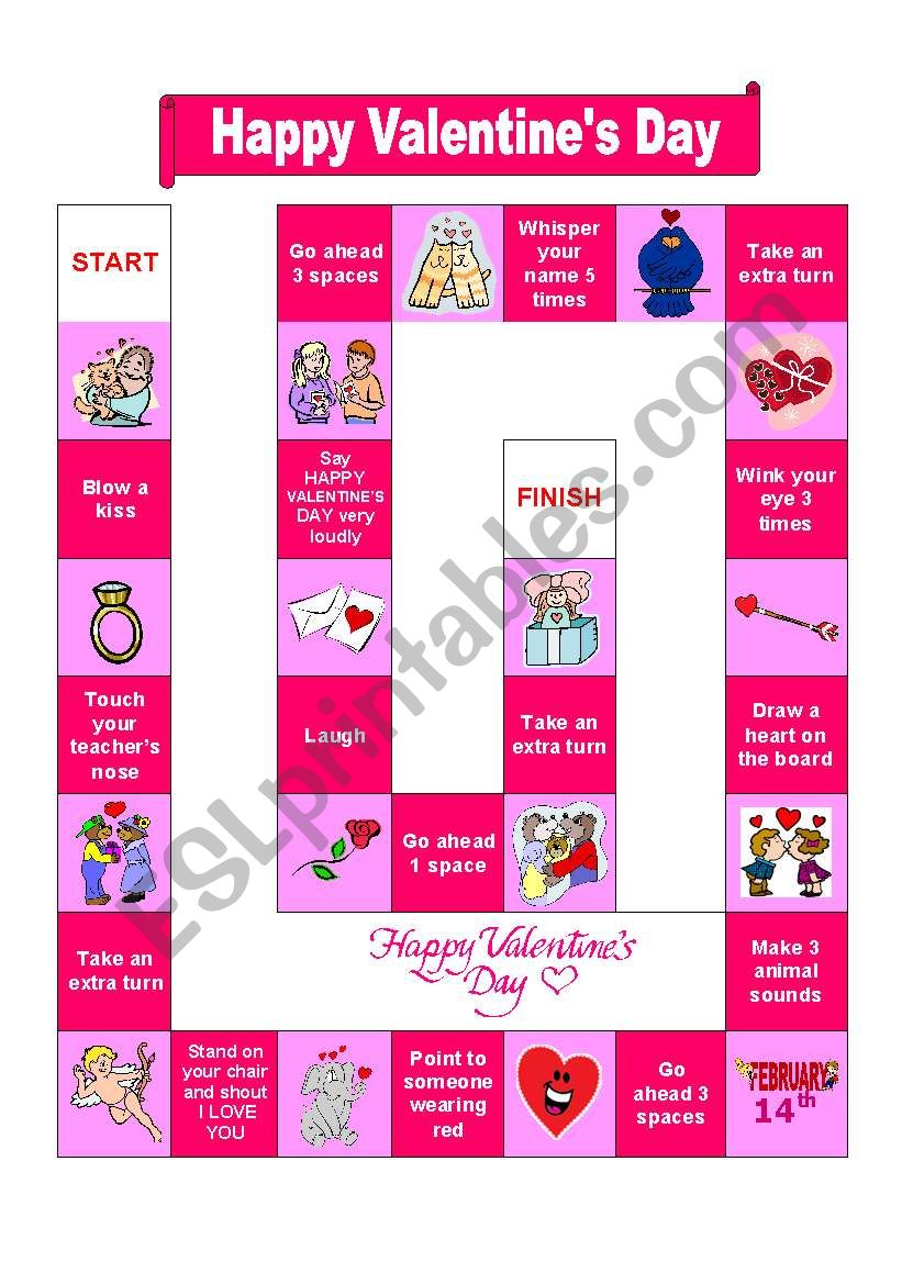 VALENTINES DAY BOARDGAME worksheet