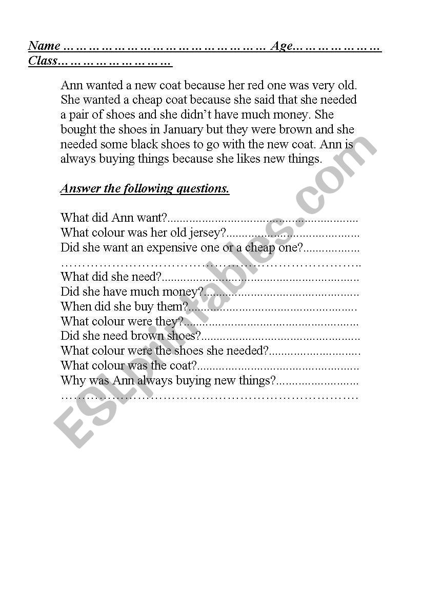 Ann worksheet