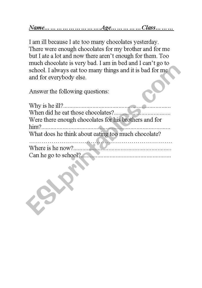 too many chocolates worksheet