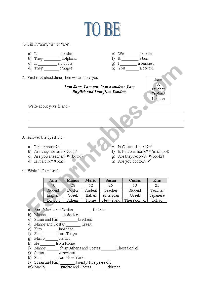 Verb To BE worksheet