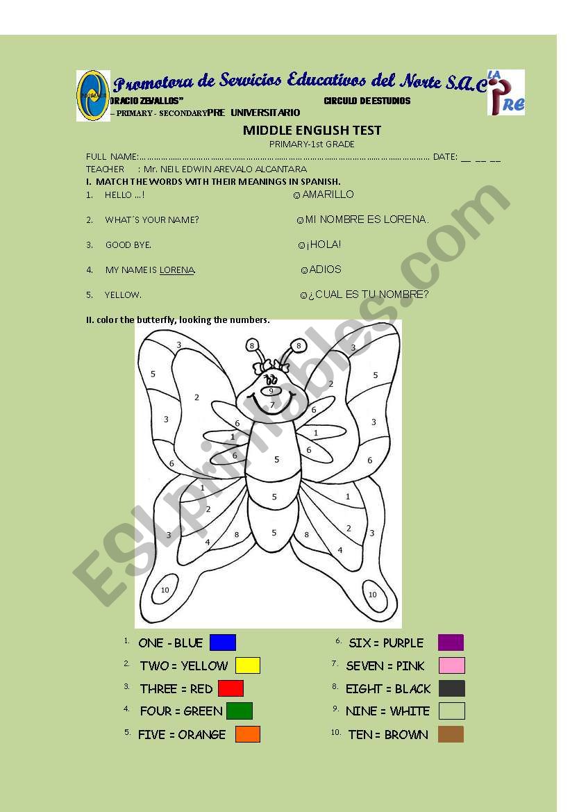 primay tests worksheet