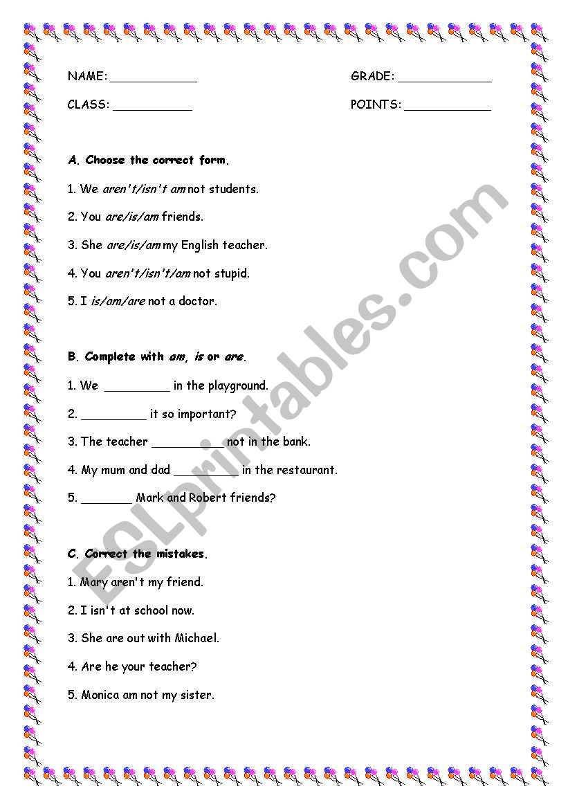 To be exercises/test worksheet