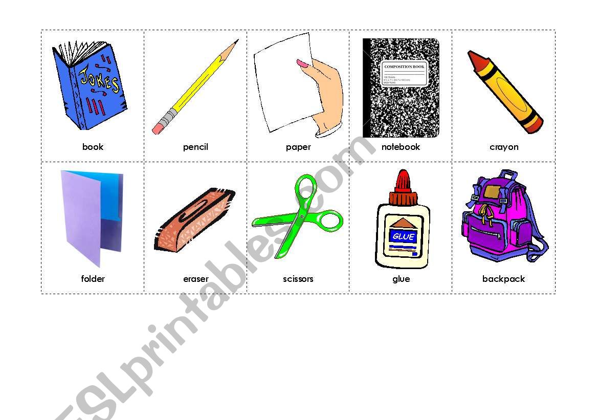 School item flashcards for TPR activities