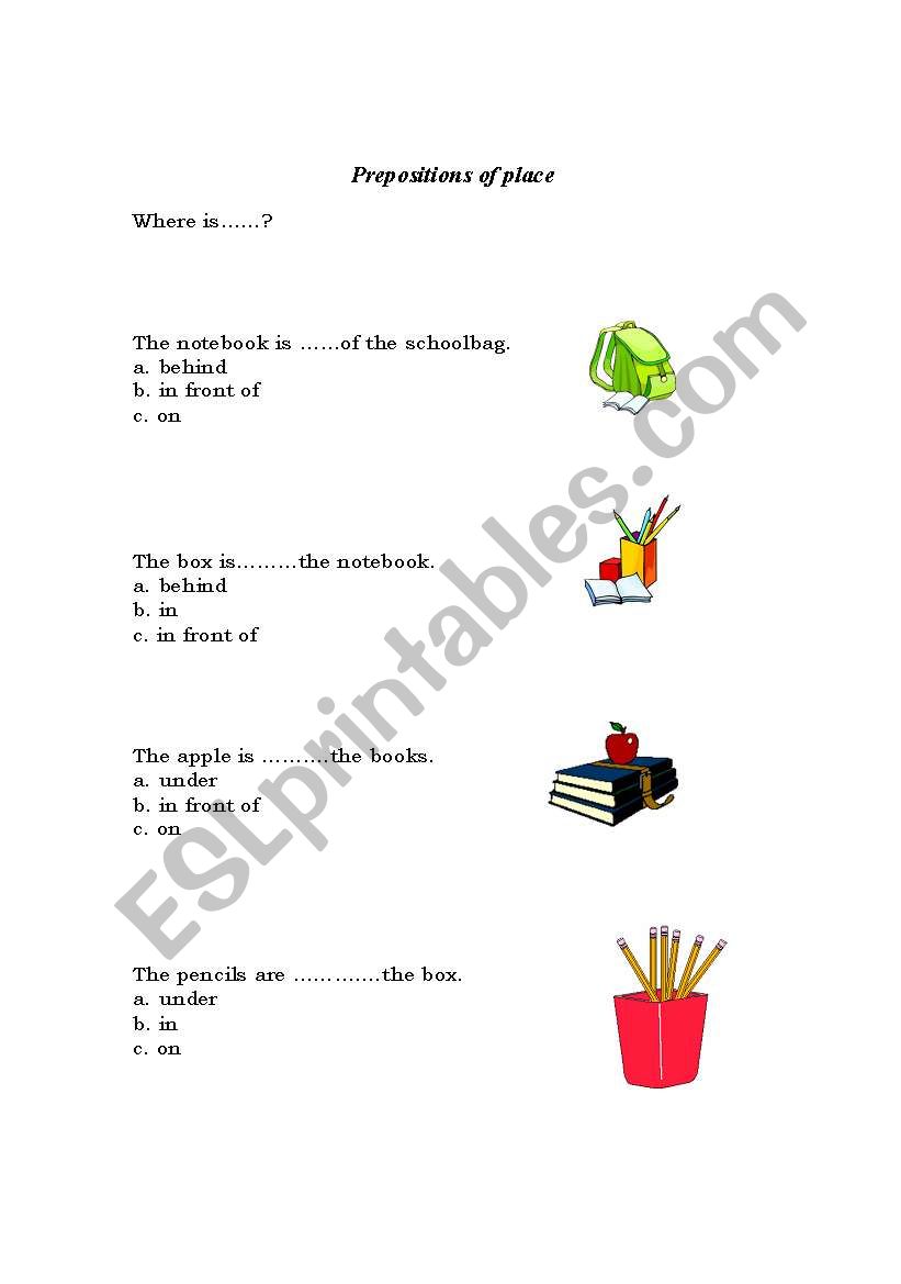 prepositions of place worksheet