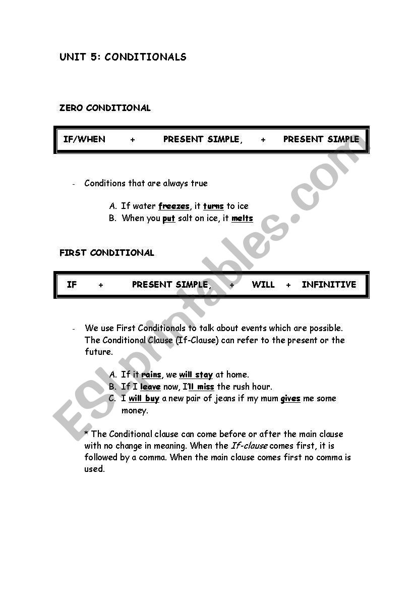 CONDITIONALS EXPLANATIONS worksheet