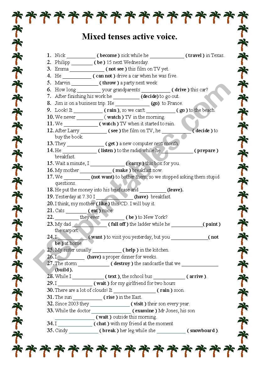 Mixed tenses. Active voice. worksheet