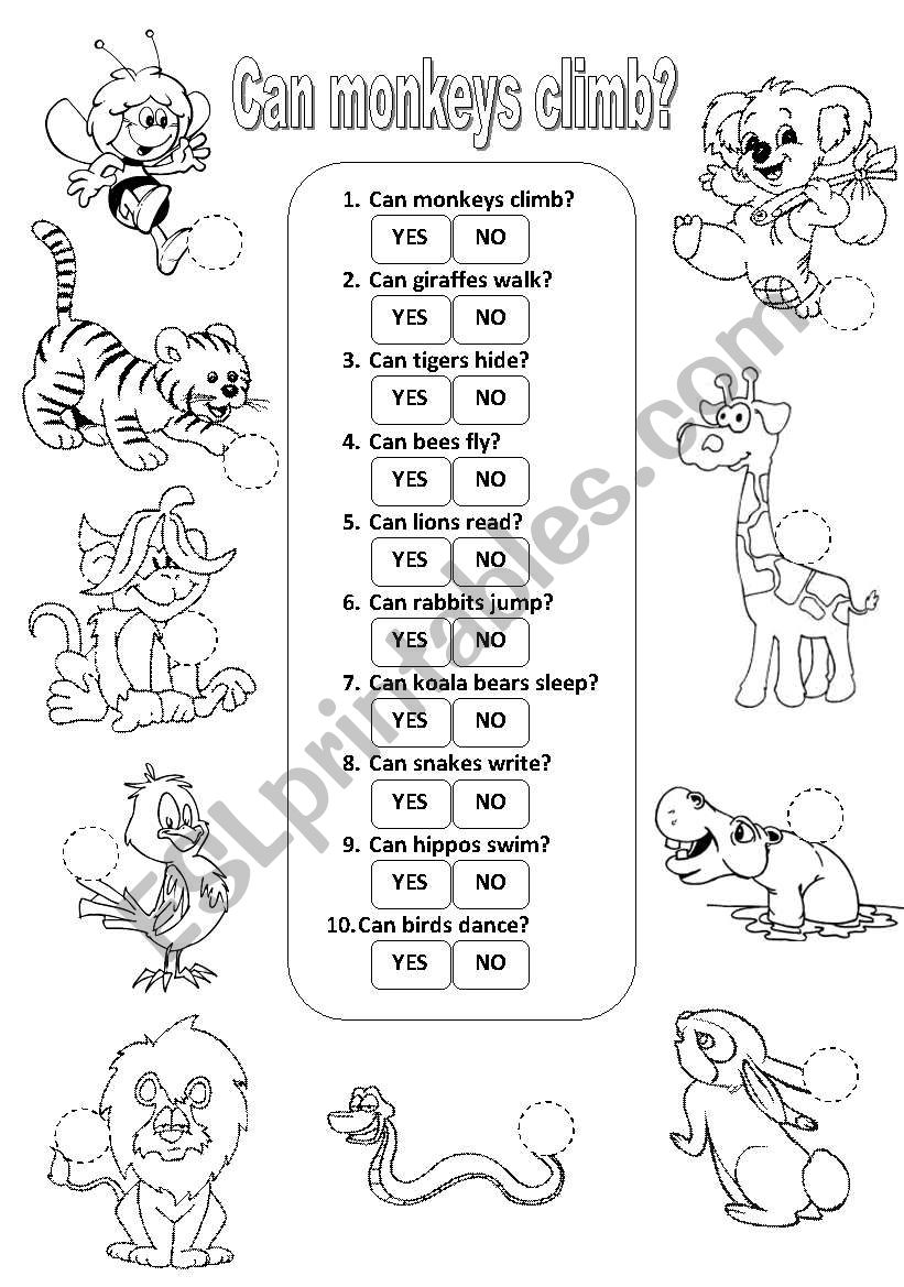 Can monkeys climb? worksheet