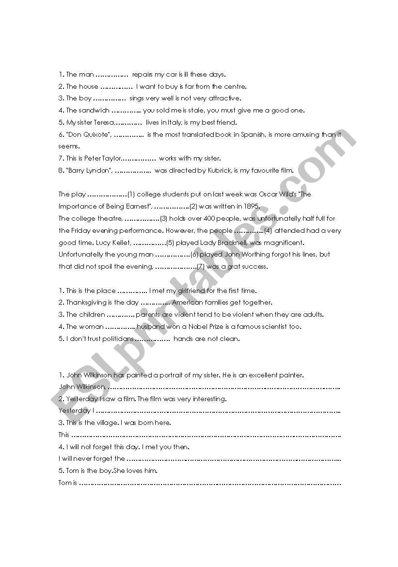 relative clauses defining and non-defining