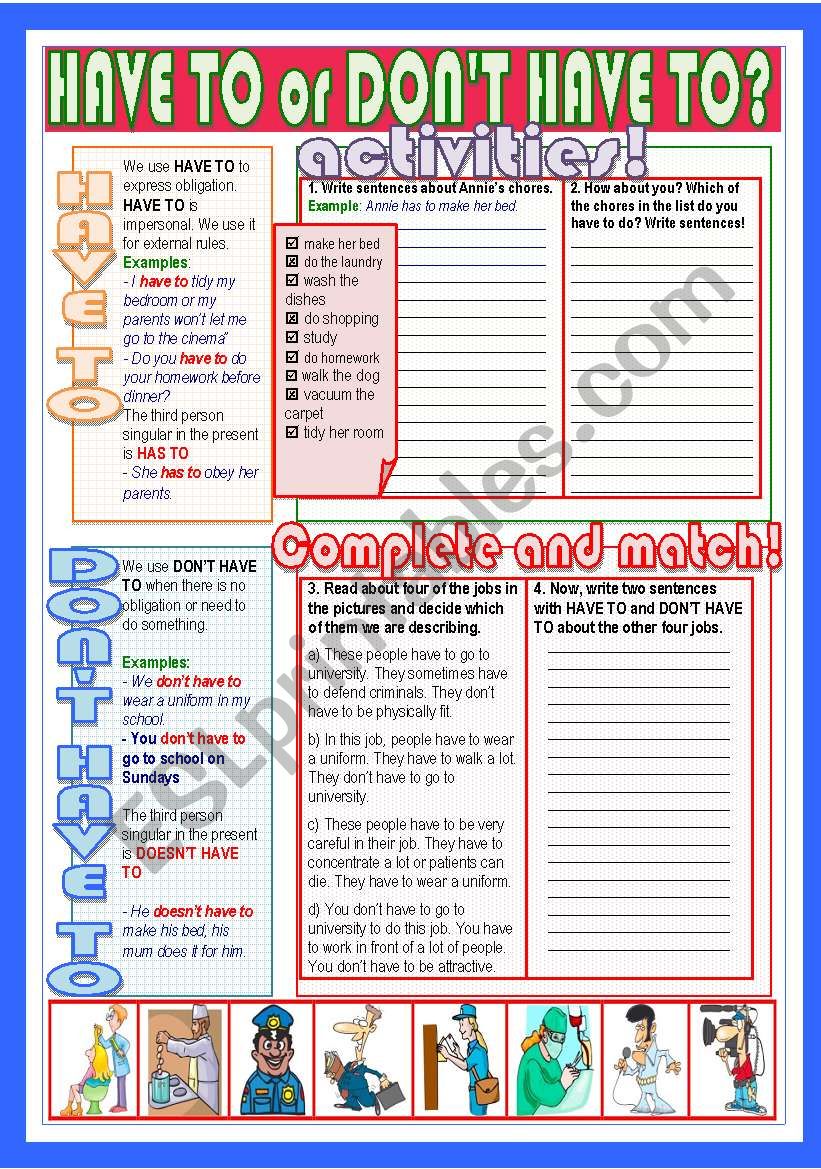 HAVE TO or DONT HAVE TO? worksheet