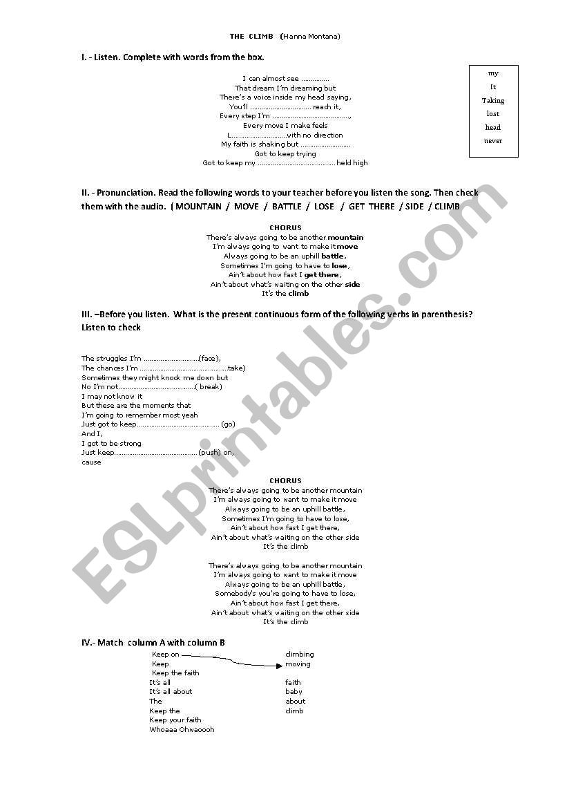 THE  CLIMB worksheet