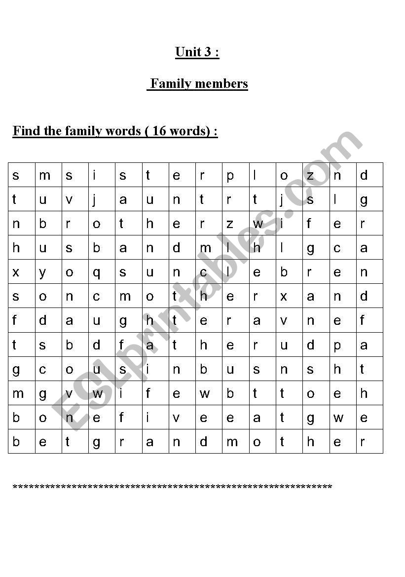 family words worksheet