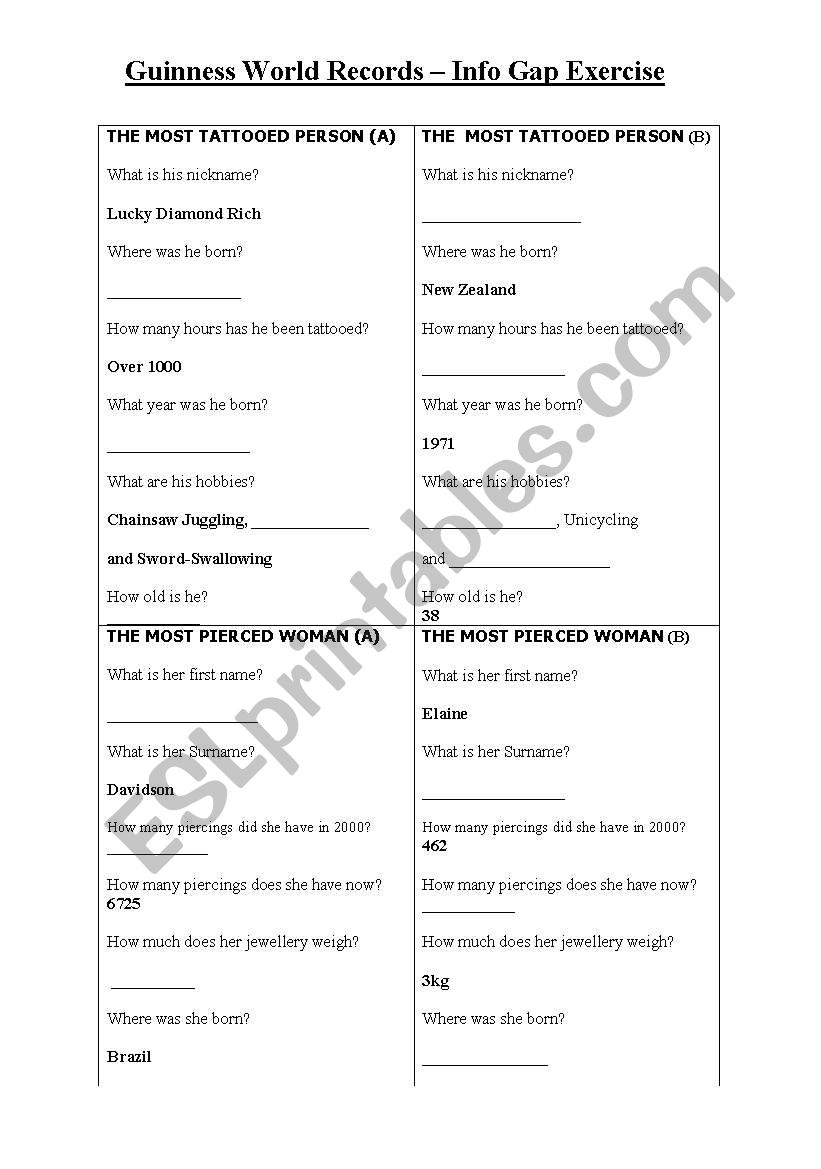 Guinness World Records worksheet