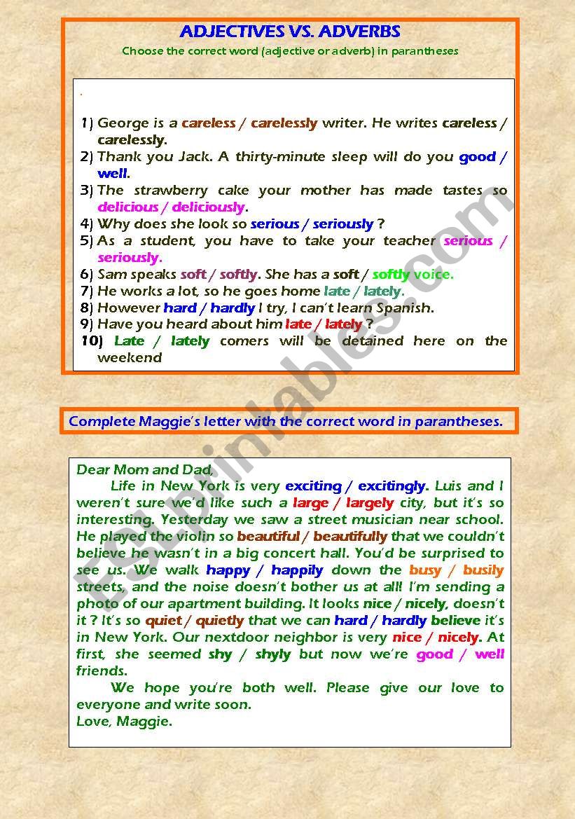 Adjectives and Adverbs worksheet