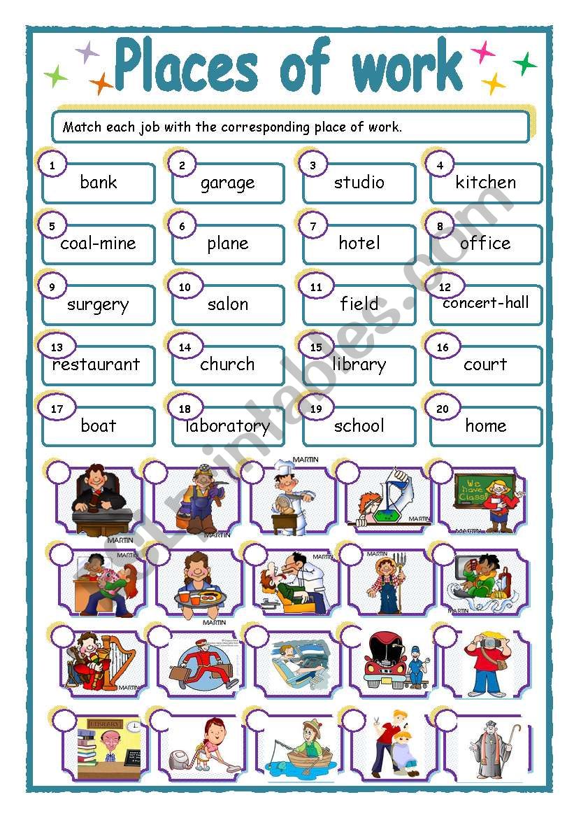 PLACES OF WORK worksheet