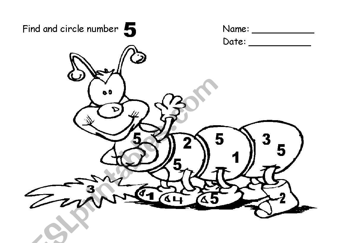 find and circle number 5 worksheet