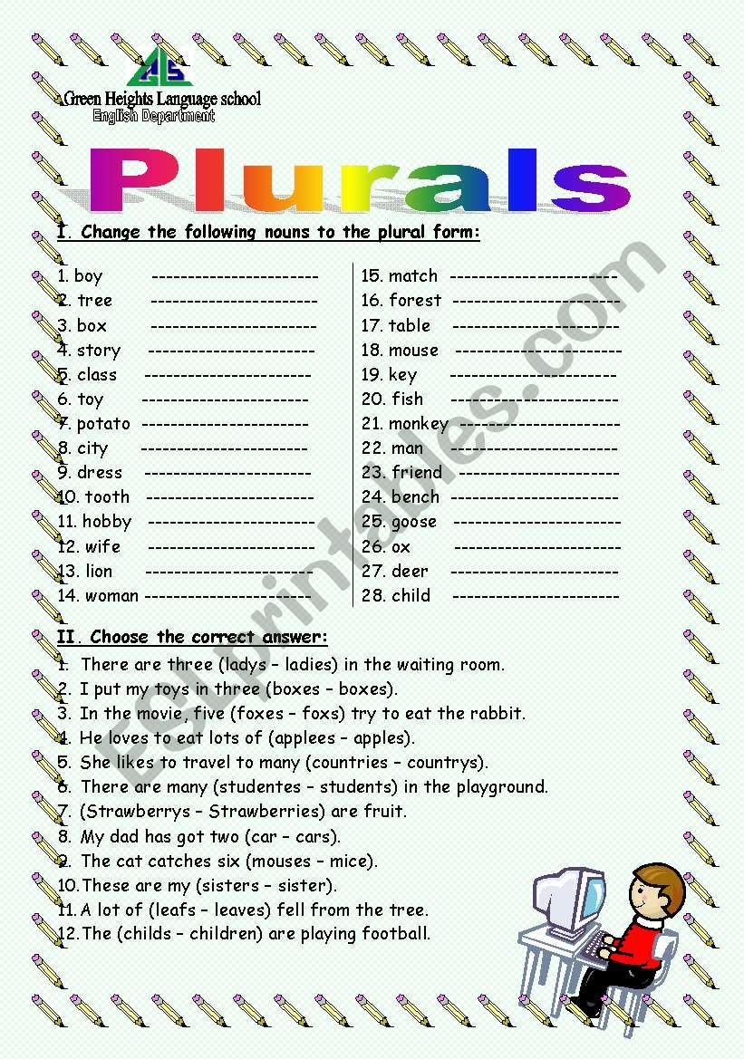 Plurals worksheet