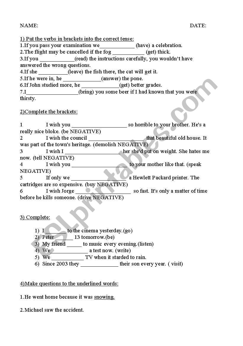 Examen repaso bachillerato worksheet