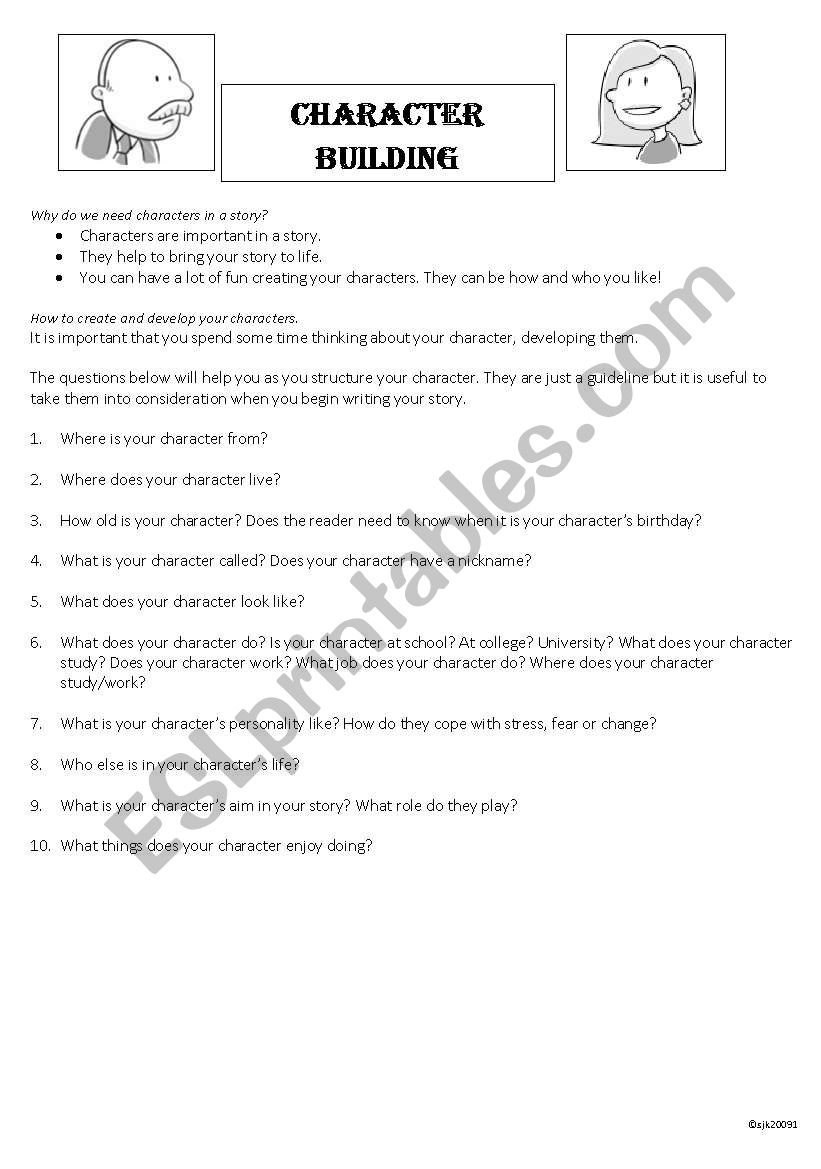 Character Building part 1 worksheet