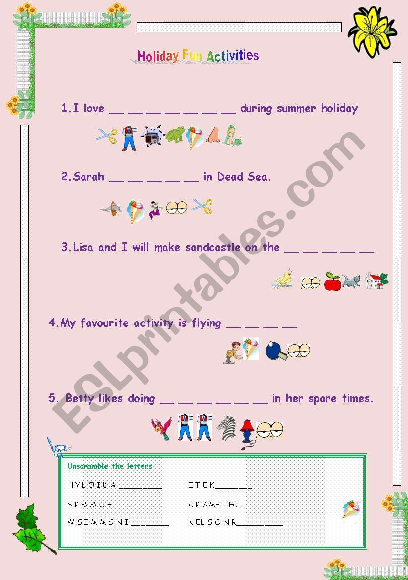Holiday -Leisure Activities worksheet