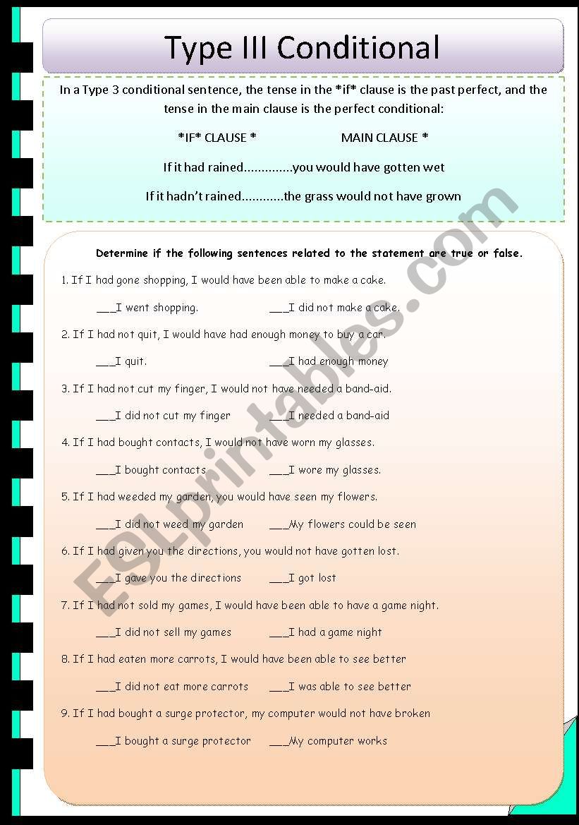 If clauses, type 3 worksheet