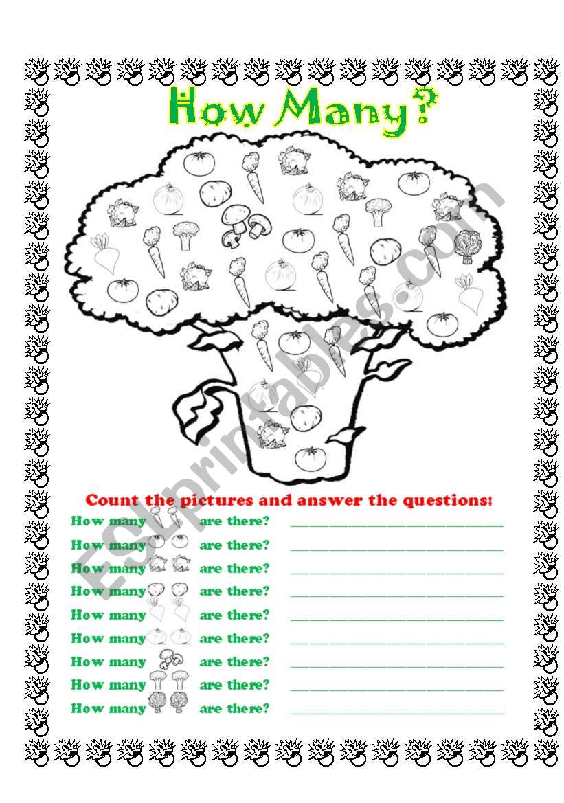 Vegetables - How many worksheet