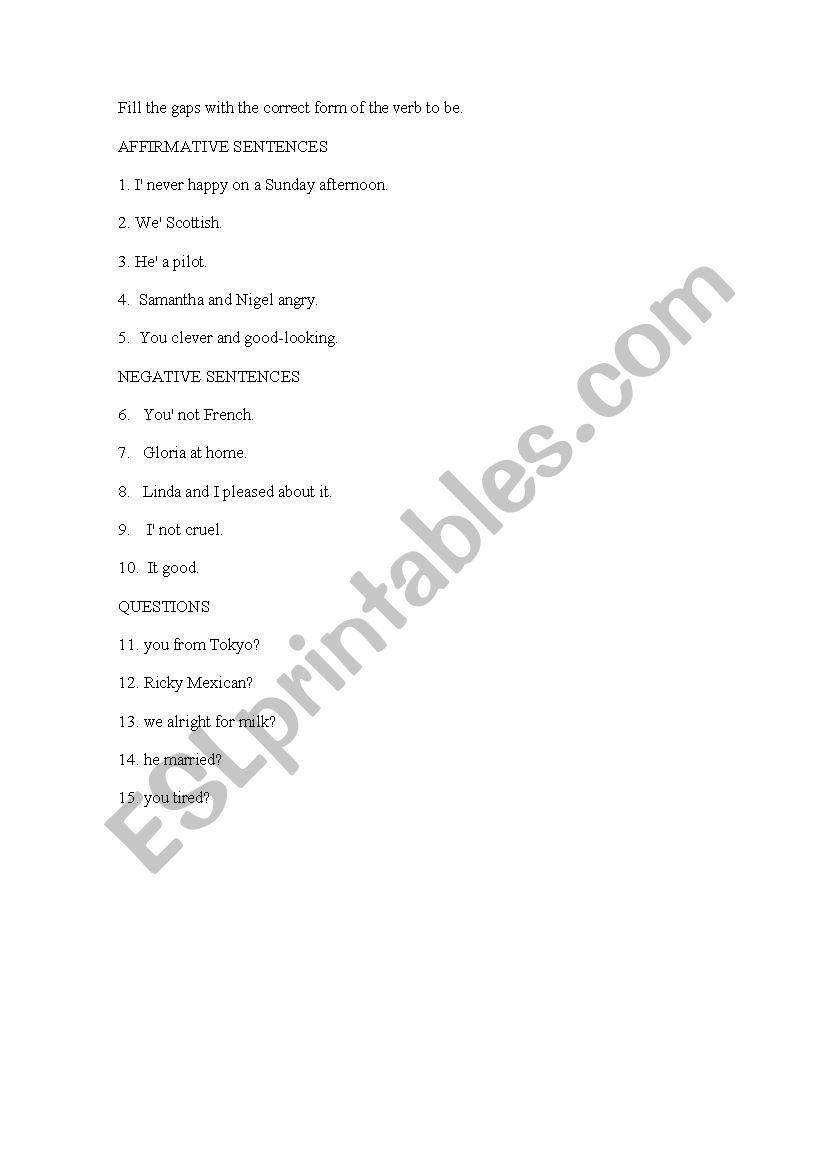 TOBE worksheet