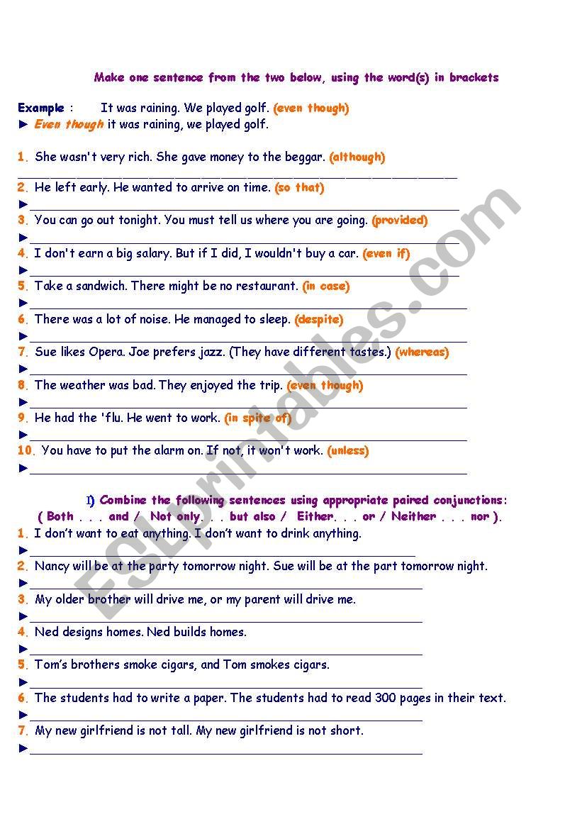 conjunctions  worksheet