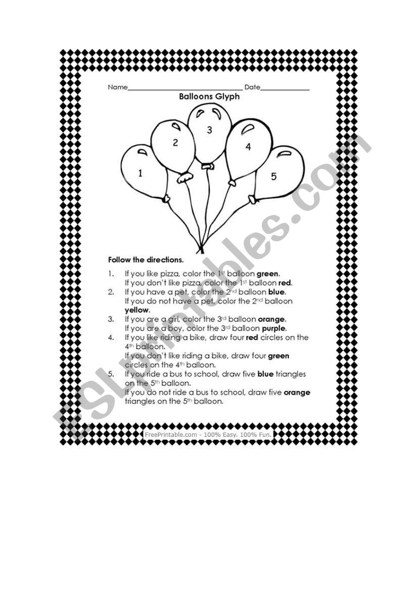 Balloons worksheet