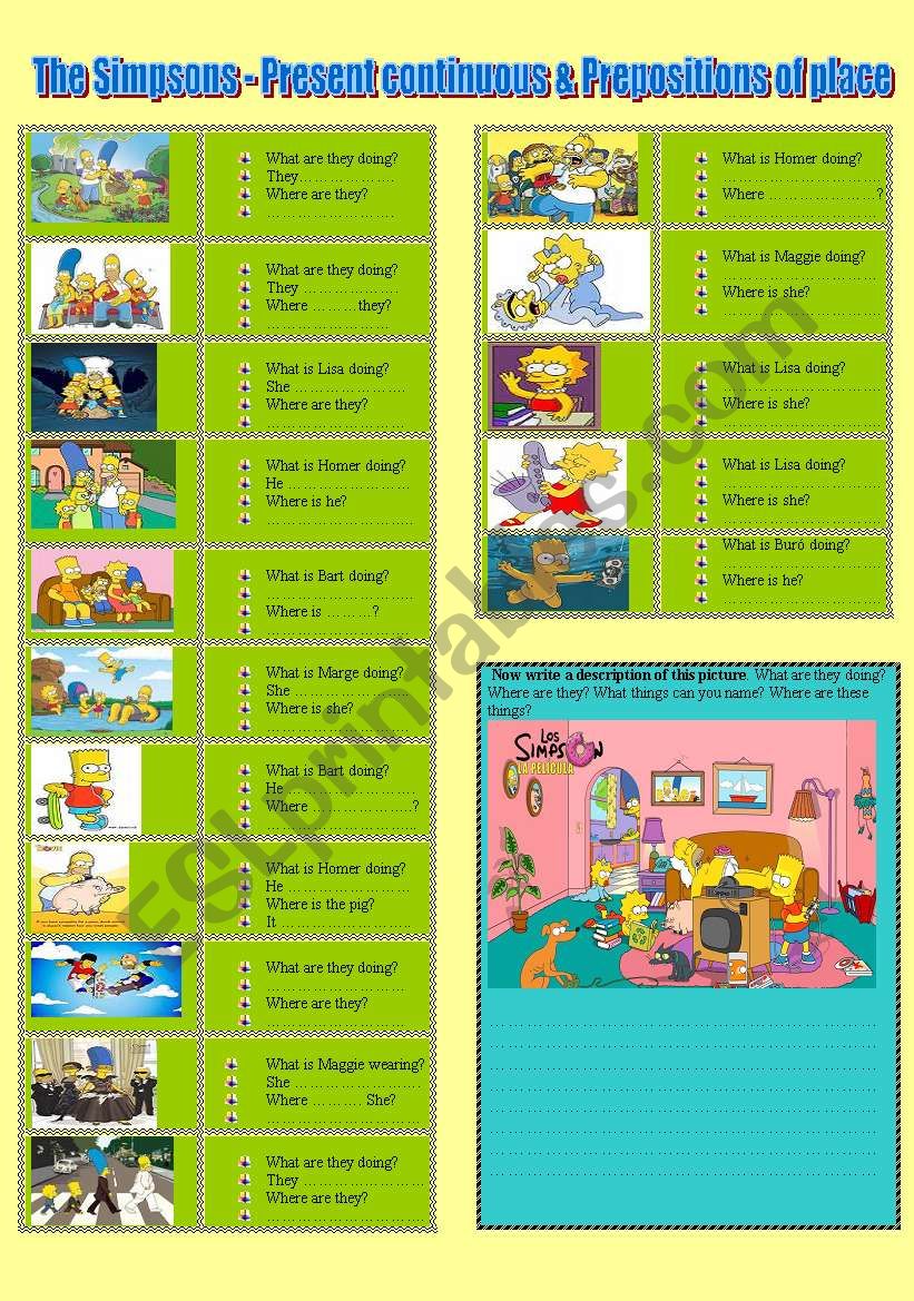 THE SIMPSONS - Present Continuous & Prepositions of Place