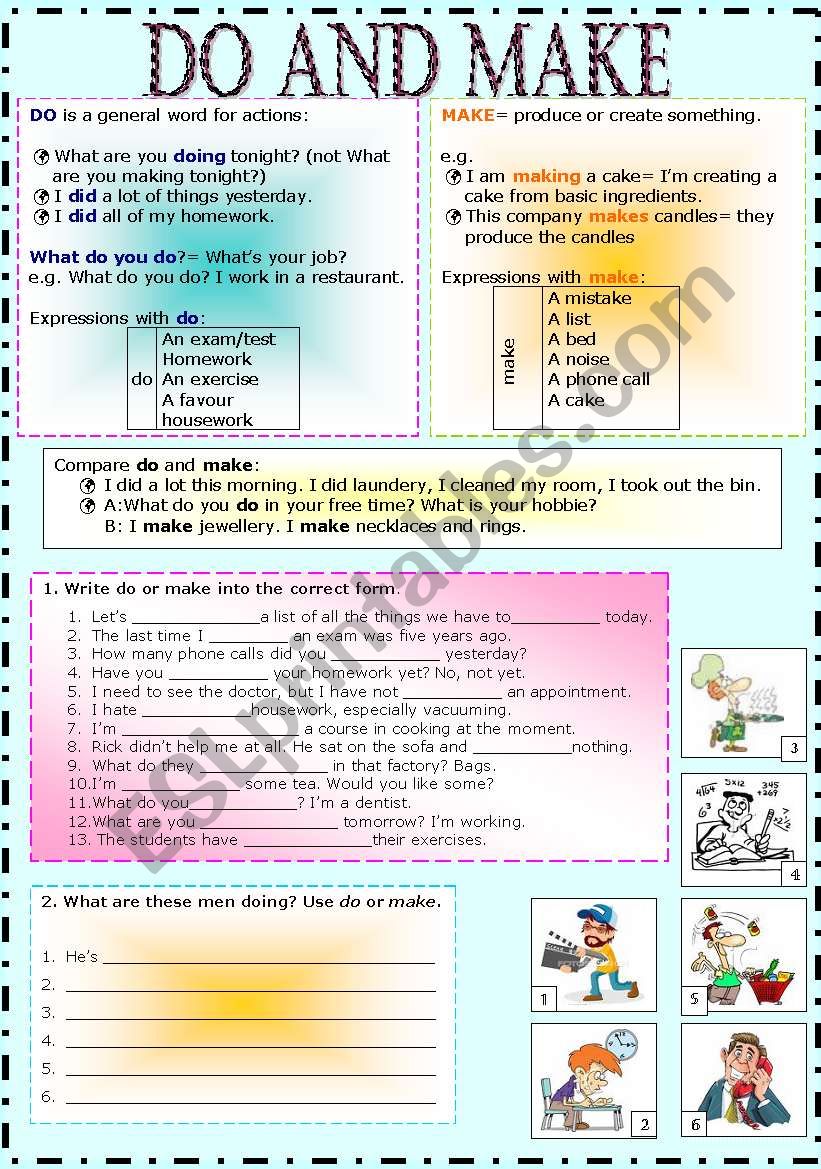 MAKE and DO worksheet