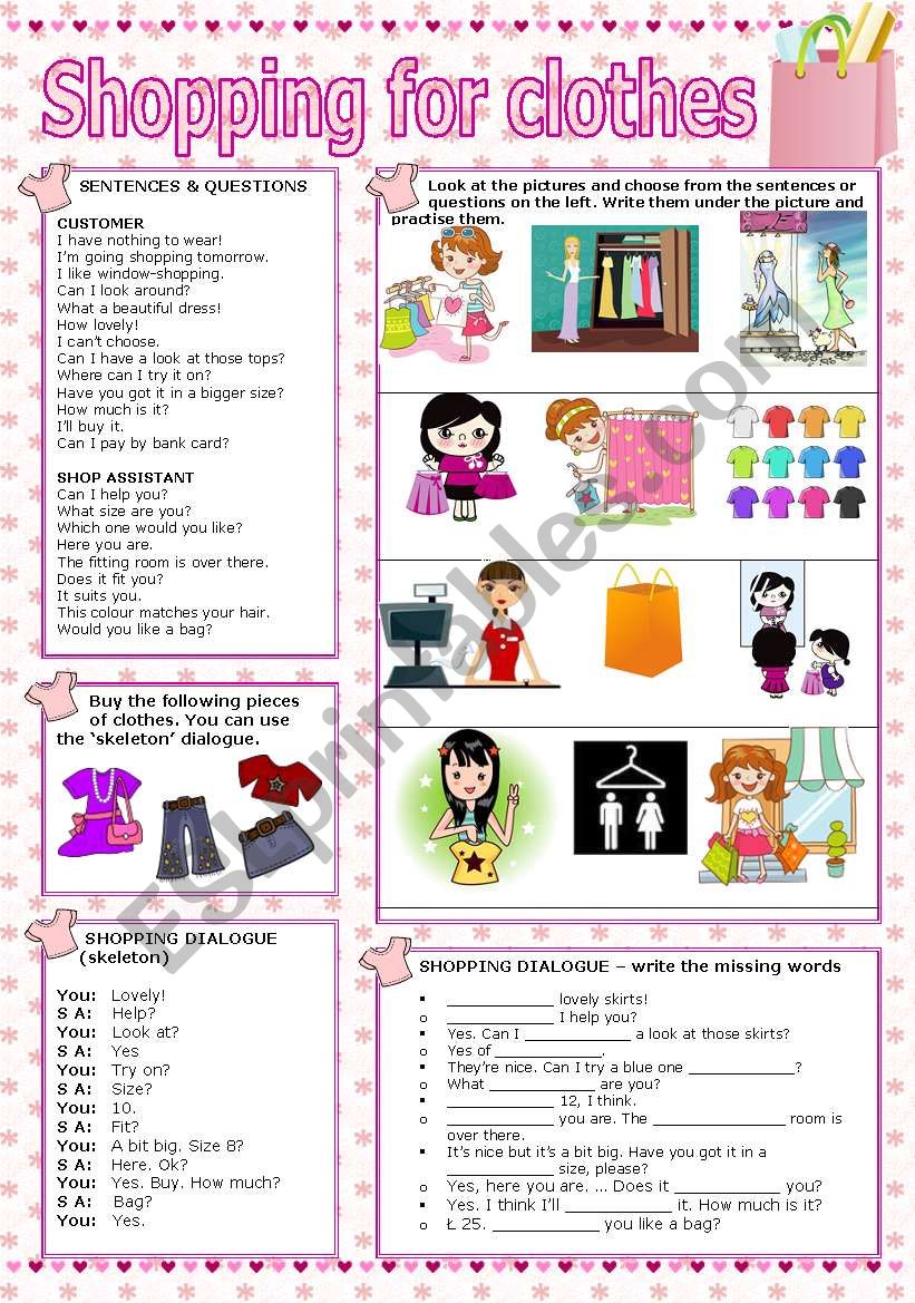 SHOPPING FOR CLOTHES worksheet