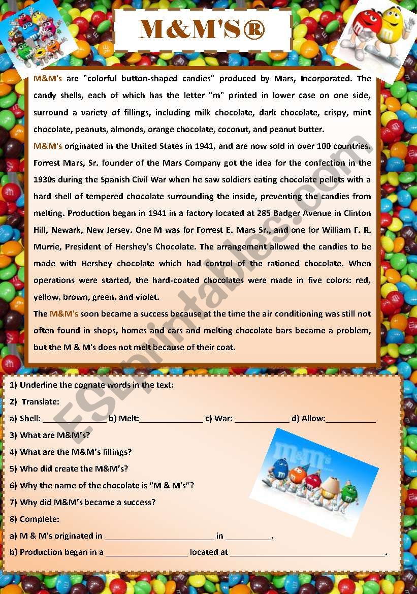 * M&Ms History* worksheet