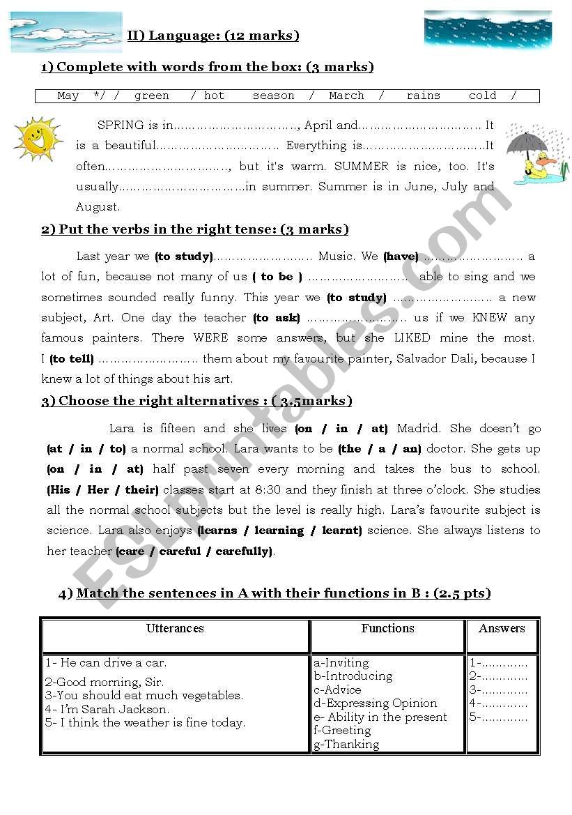 Mid of term test 3 worksheet