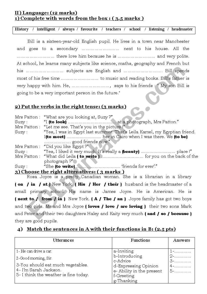 Mid of term test 3 worksheet