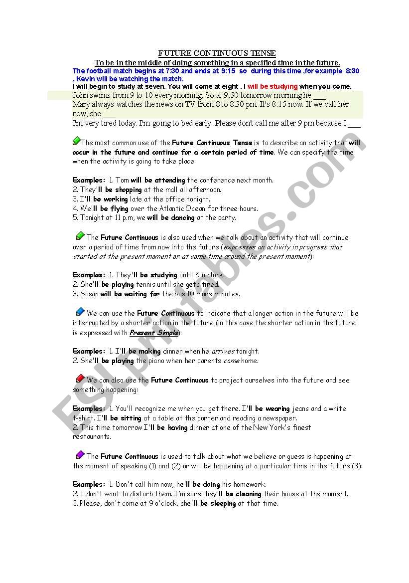Future continuous worksheet
