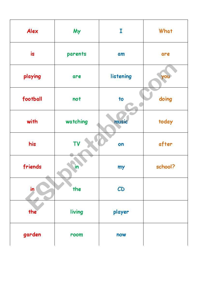 PRESENT CONTINUOUS SENTENCE CARDS GAME