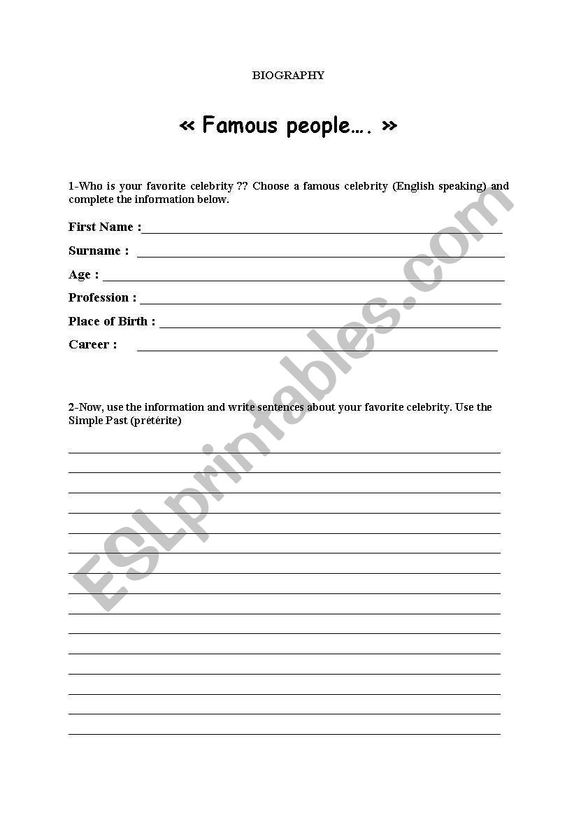 Famous people biography worksheet