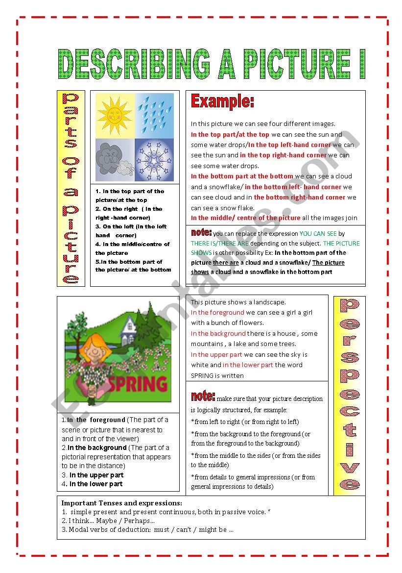 Describing a picture worksheet