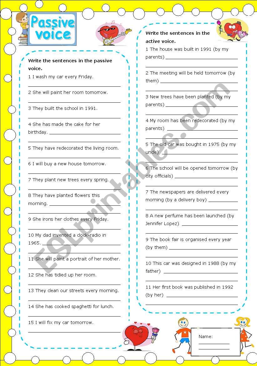 passive voice (with key) worksheet