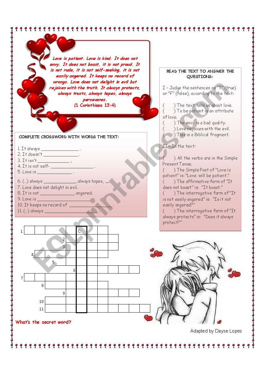 Corinthians 13 - 1 part  worksheet