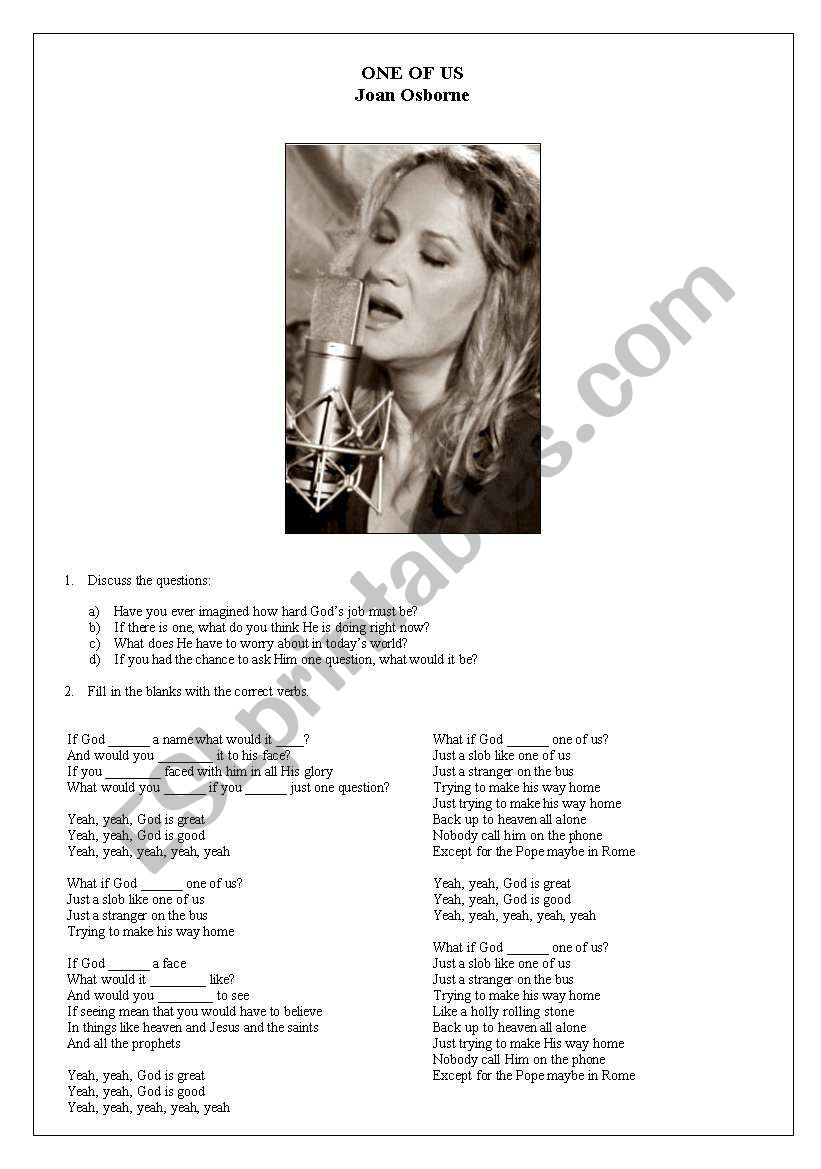 Joan Osborne - One Of Us worksheet