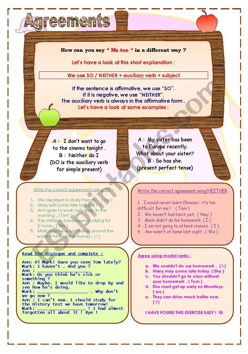 Agreements  worksheet