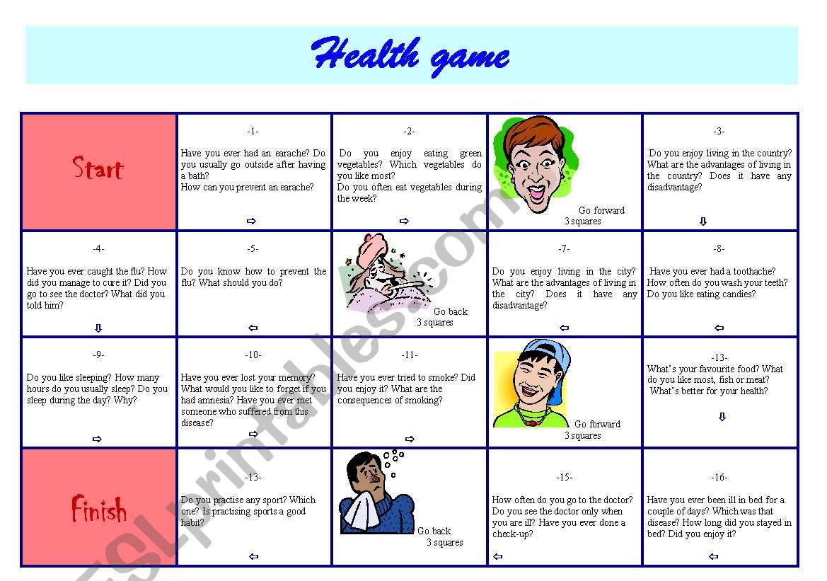 Health game - oral activity worksheet