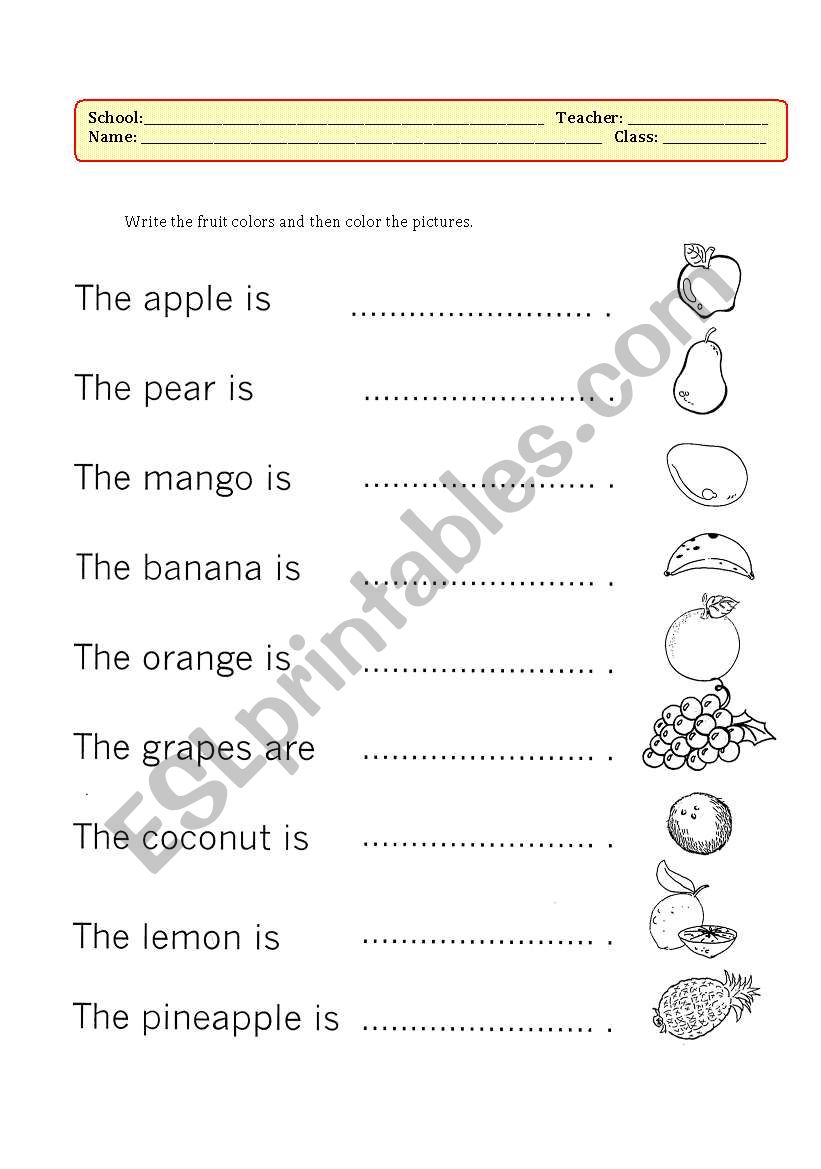 Color and Fruit worksheet
