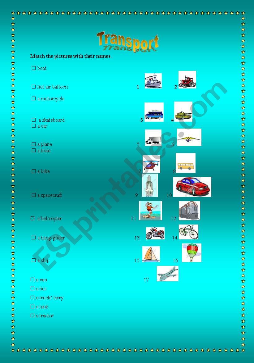 Means of transport worksheet