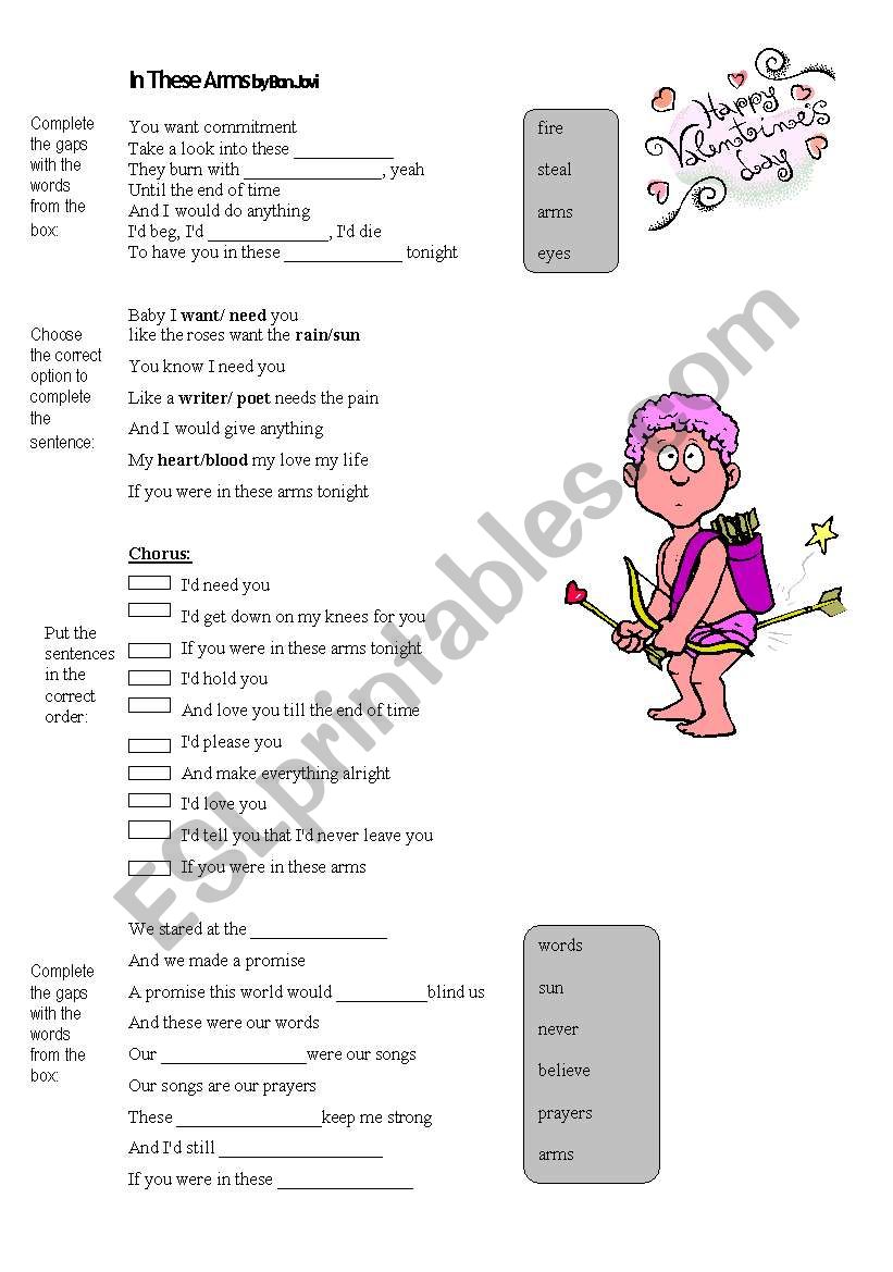 In these arms by Bon Jovi worksheet
