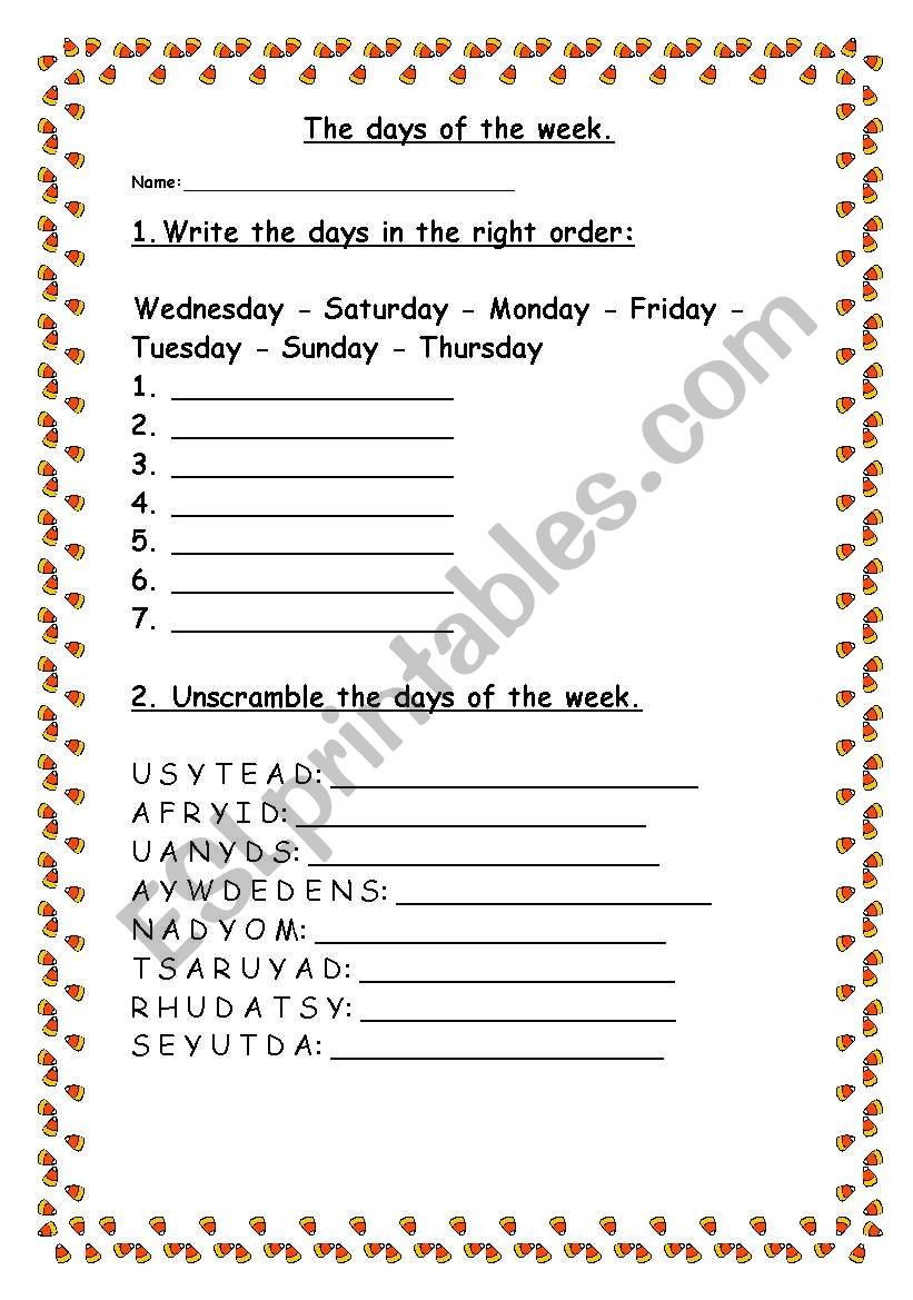 DAYS OF THE WEEK worksheet